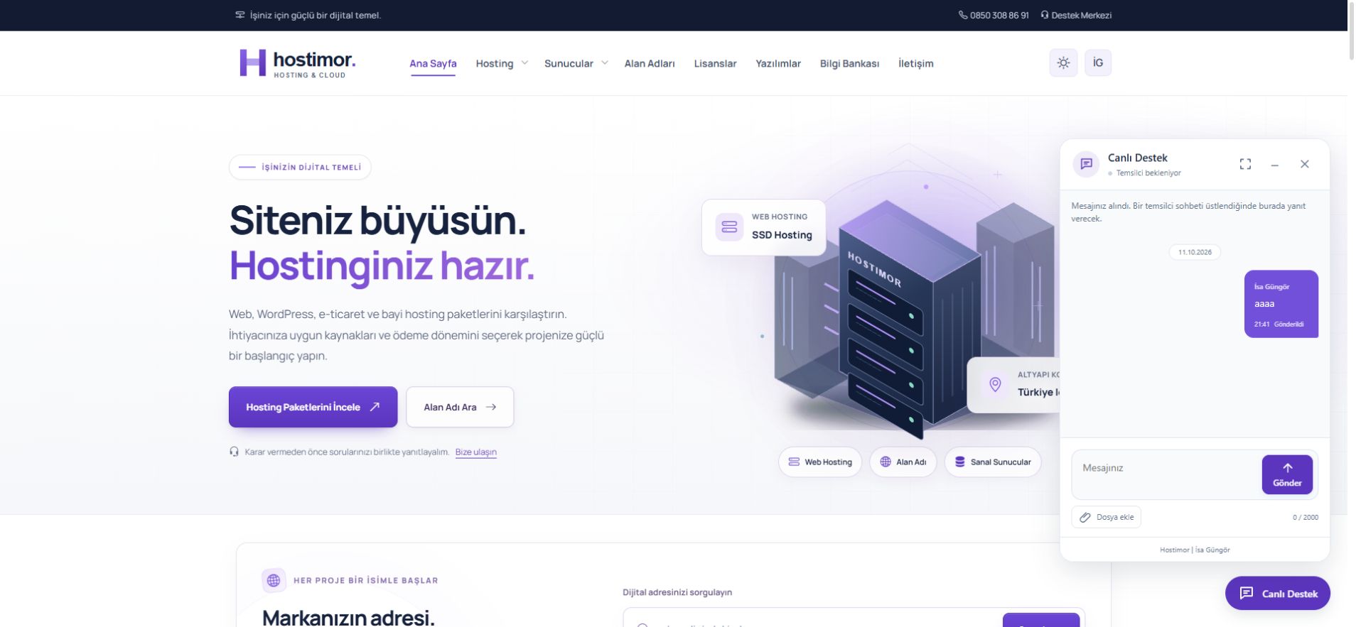 Hostimor Canlı Destek — Ömür Boyu Lisans